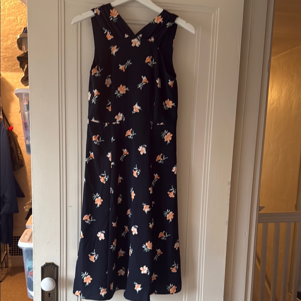 Ann Taylor Factory Blue A-line Sleeveless V-neck Dress for Wedding Guest